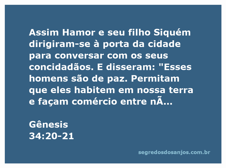 Hamor e Siquém conversando com os habitantes da cidade sobre a paz e a possibilidade de casamento entre os povos.