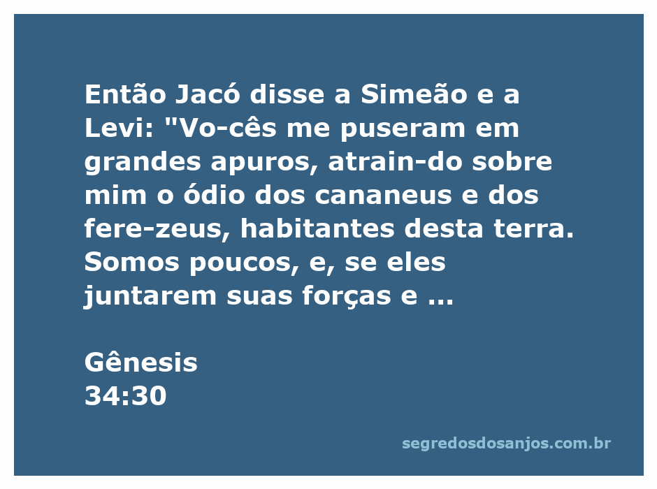 Jacó expressando preocupação a Simeão e Levi após um conflito com os cananeus e ferezeus.
