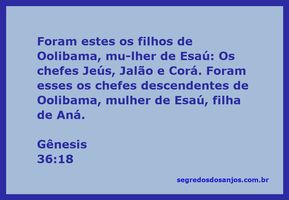 Imagem representativa da genealogia de Oolibama, esposa de Esaú, destacando seus filhos Jeús, Jalão e Corá.