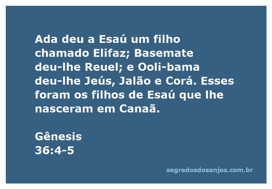 Representação dos filhos de Esaú: Elifaz, Reuel, Jeús, Jalão e Corá, conforme Gênesis 36:4-5.