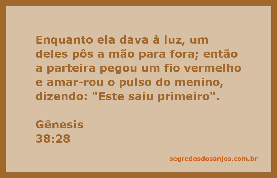 Imagem representando o nascimento de gêmeos, com um dos bebês mostrando a mão para fora e um fio vermelho amarrado ao seu pulso.