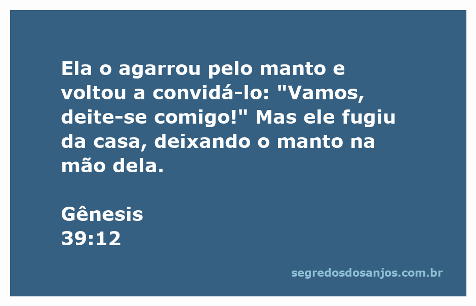 José fugindo da tentação, deixando o manto nas mãos de Potifar, ilustração da passagem bíblica de Gênesis 39:12.