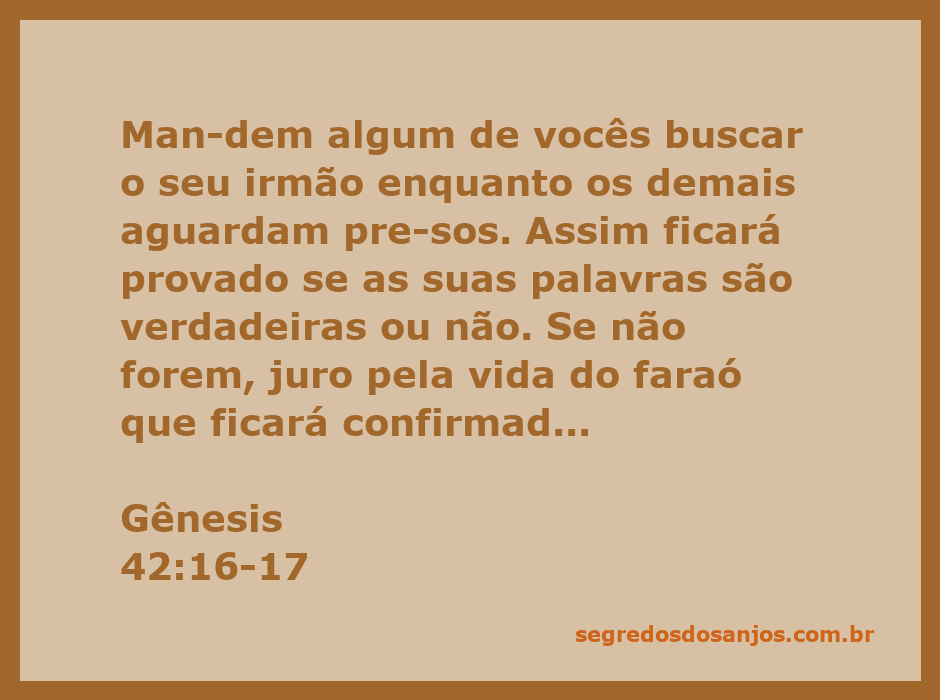 Imagem representando a passagem de Gênesis 42:16-17, onde um dos irmãos é enviado para buscar o outro enquanto os demais permanecem presos.