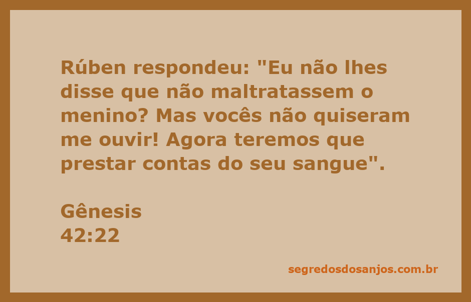 Rúben expressando preocupação sobre o bem-estar do menino em Gênesis 42:22