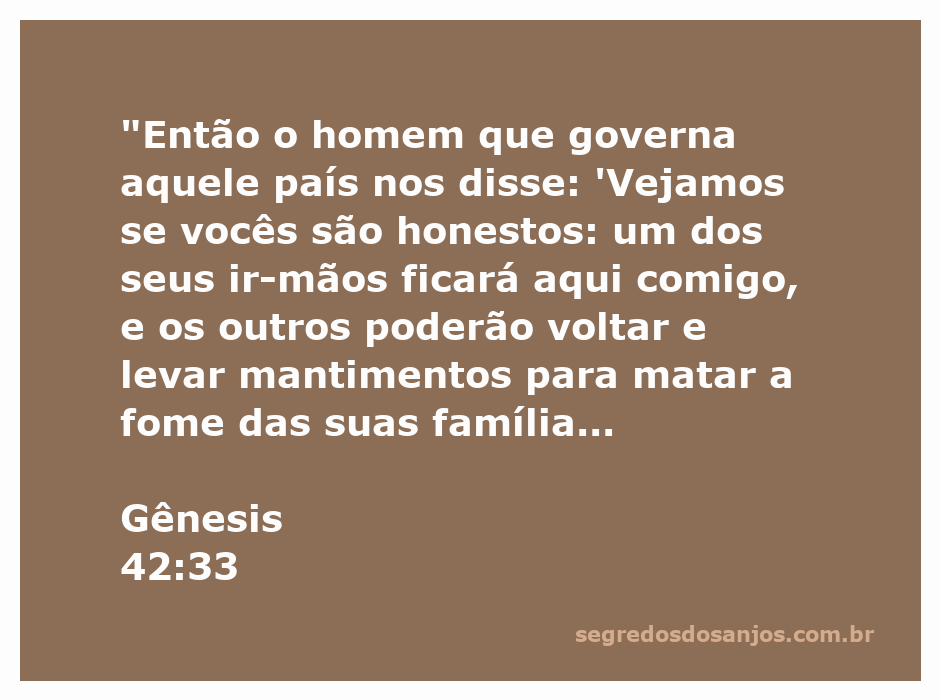 Representação da passagem bíblica Gênesis 42:33, onde um governante interroga os irmãos sobre sua honestidade.