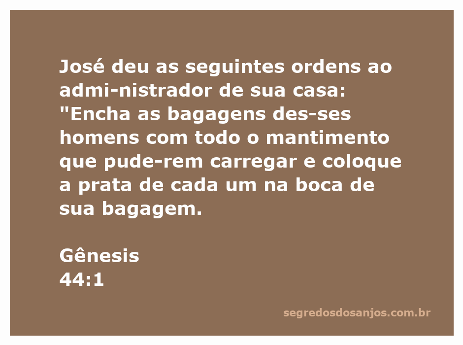 Imagem que ilustra a cena de José ordenando o enchimento das bagagens com mantimentos e prata.