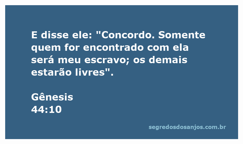 Ilustração da passagem de Gênesis 44:10 sobre escravidão e liberdade