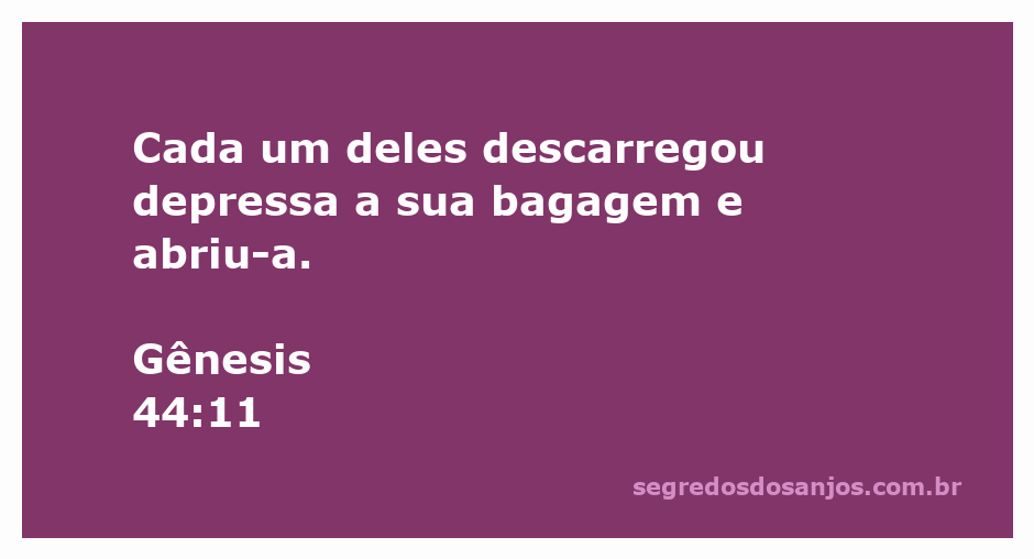 Cenas da história de Gênesis 44:11, onde os irmãos de José abrem suas bagagens