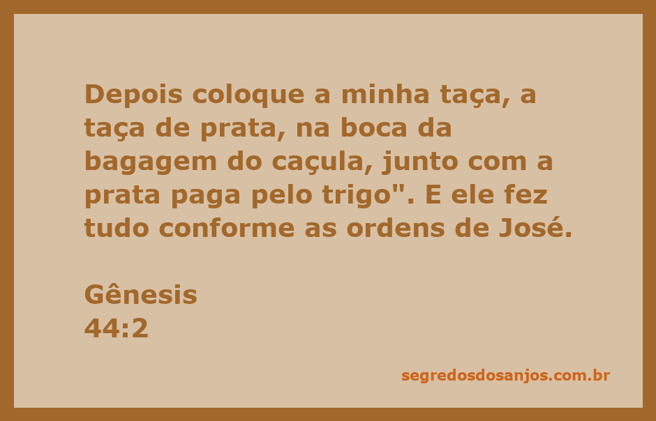 José ordenando que sua taça de prata fosse colocada na bagagem do caçula.