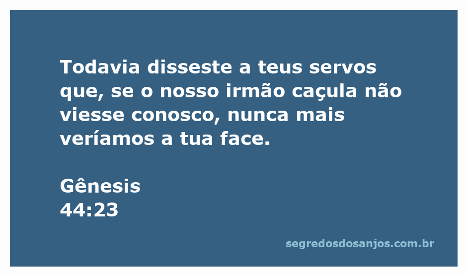 Os servos de Jacó conversando sobre a segurança de seu irmão caçula em Gênesis 44:23.
