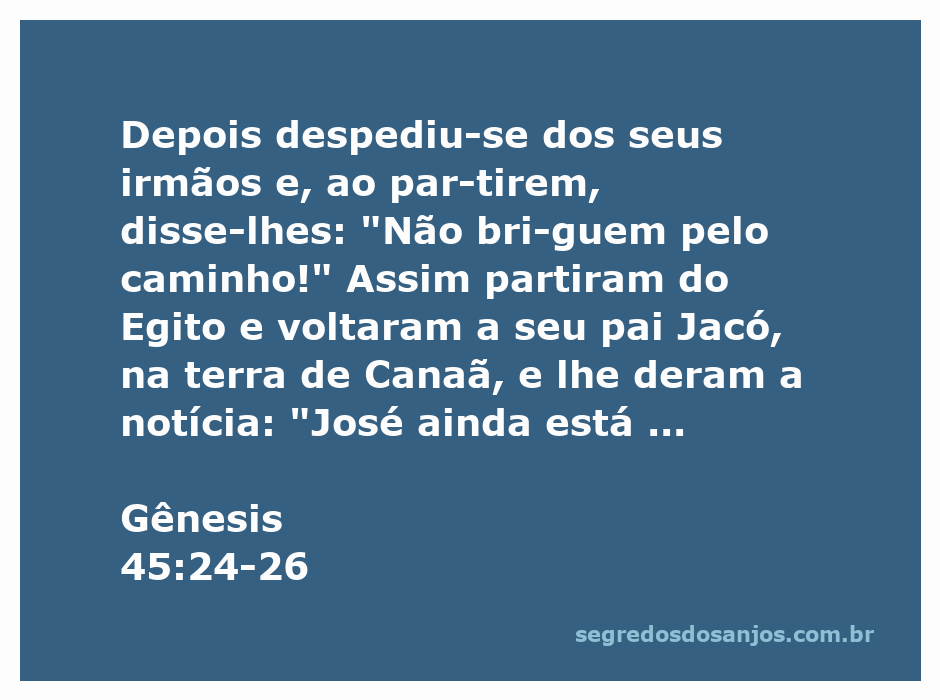 Irmãos de José se despedindo no Egito antes de contar a Jacó que ele está vivo.
