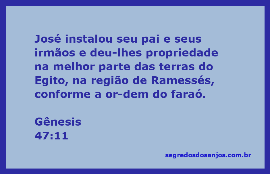 José instalando seu pai e irmãos na terra de Ramessés, Egito.