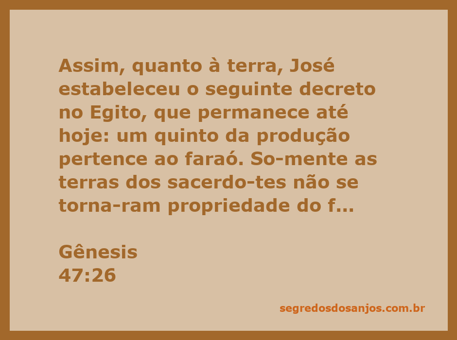 José estabelecendo um decreto sobre a terra no Egito conforme Gênesis 47:26.