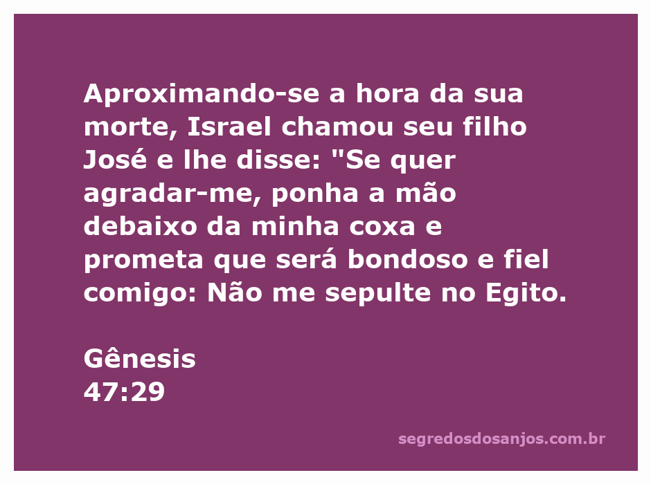 Israel fazendo um pedido a seu filho José antes de sua morte, simbolizando a importância da lealdade familiar.