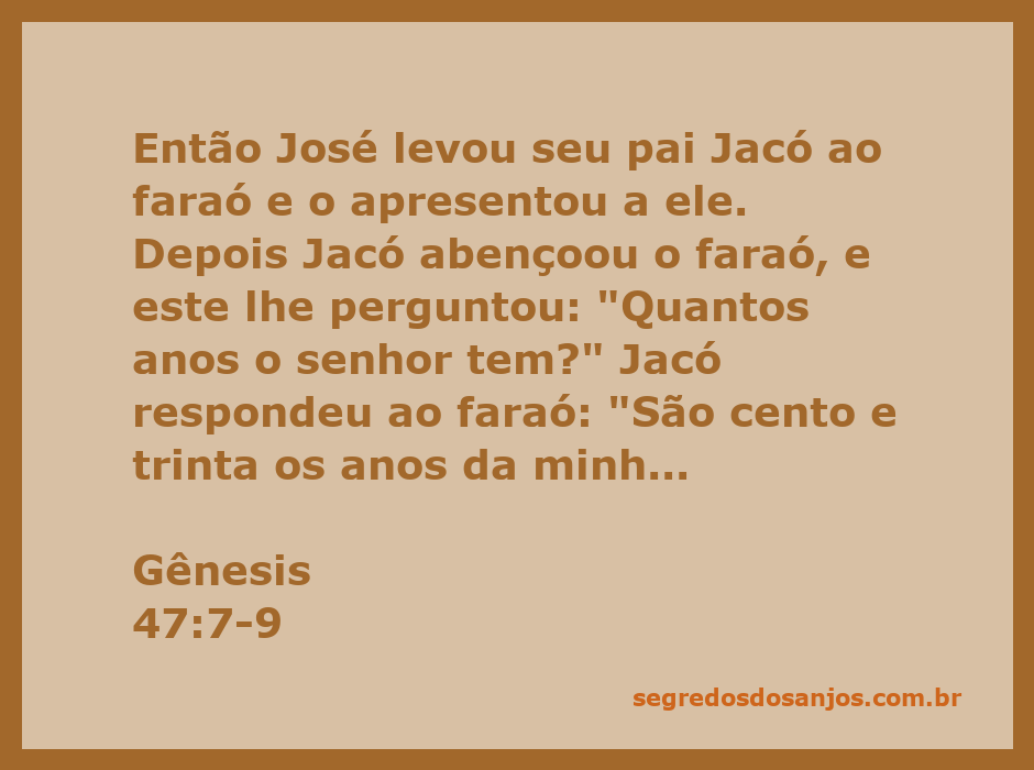 Jacó abençoa o faraó, representando a passagem de Gênesis 47:7-9, onde fala sobre a idade e a vida de Jacó.