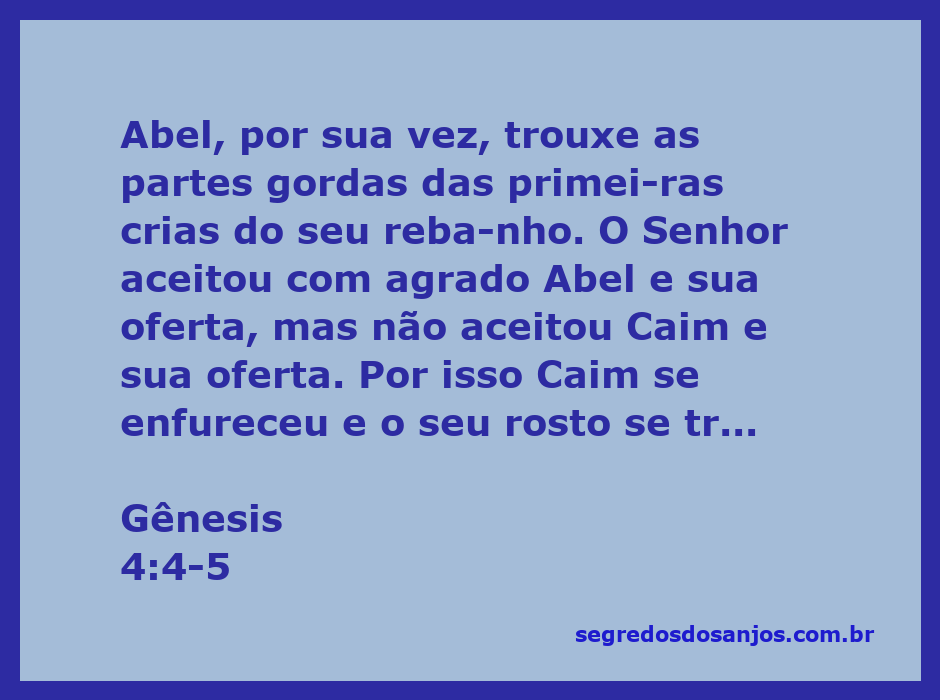 Imagem que ilustra a oferta de Abel e Caim, mostrando a aceitação da oferta de Abel por Deus.