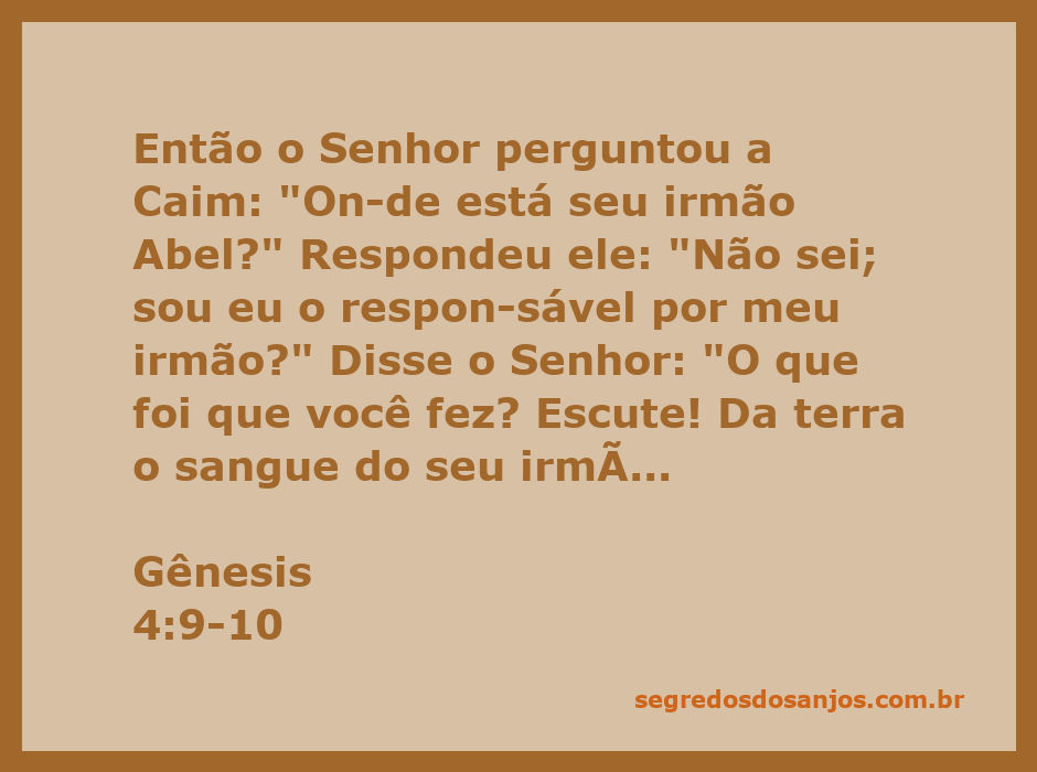 Ilustração da passagem bíblica de Gênesis 4:9-10, onde Deus questiona Caim sobre o paradeiro de seu irmão Abel.