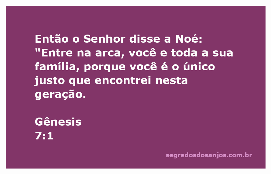 Noé e sua família entrando na arca conforme instruído por Deus em Gênesis 7:1.