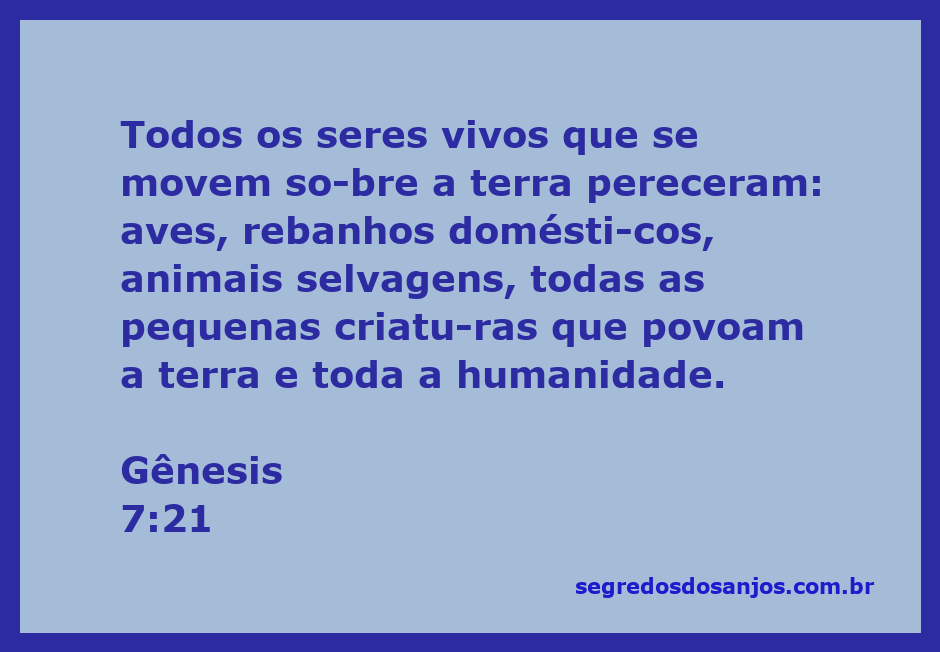 Ilustração da destruição causada pelo dilúvio, mostrando a morte de aves, rebanhos, animais e humanos conforme descrito em Gênesis 7:21.