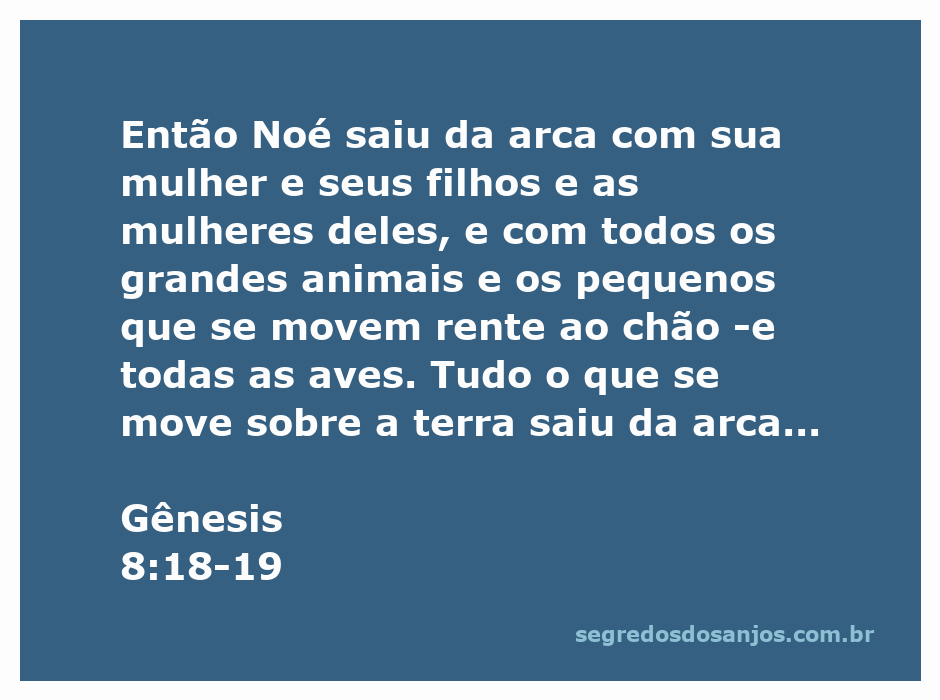Noé e sua família saindo da arca com animais após o dilúvio, representando a renovação da vida na terra.