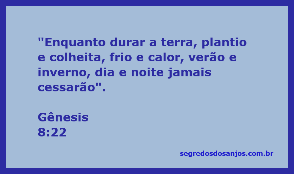 A natureza em harmonia com as estações e ciclos de plantio e colheita, representando Gênesis 8:22.
