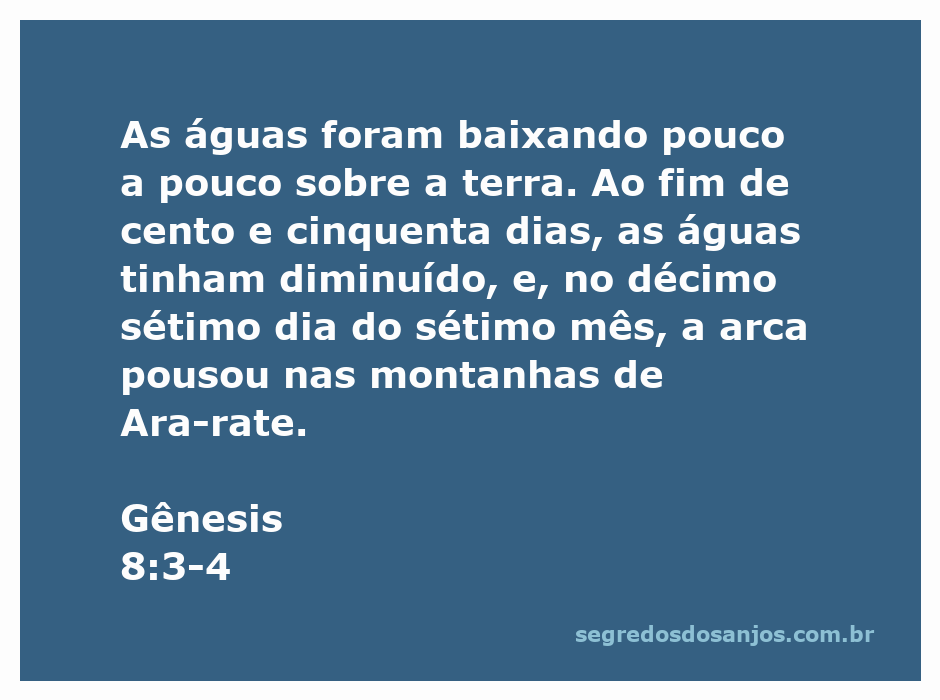 A arca de Noé repousando nas montanhas de Ararat após o dilúvio, com águas baixando ao fundo.