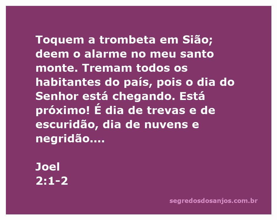 Imagem representando a passagem de Joel 2:1-2, com uma trombeta sendo tocada e escuridão ao fundo.