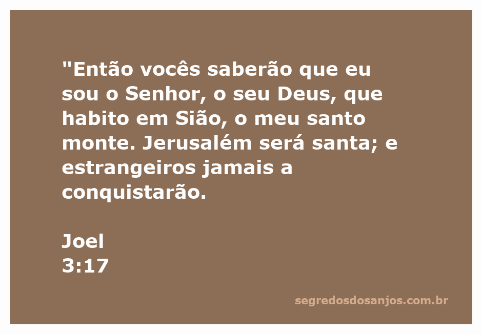 Imagem que representa a passagem de Joel 3:17, destacando a santidade de Jerusalém e a presença de Deus em Sião.