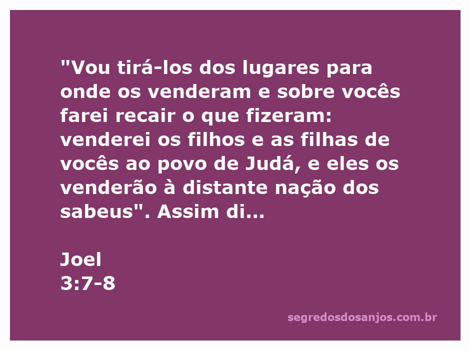 Ilustração do versículo Joel 3:7-8, que fala sobre a vingança de Deus e o destino do povo por suas ações.