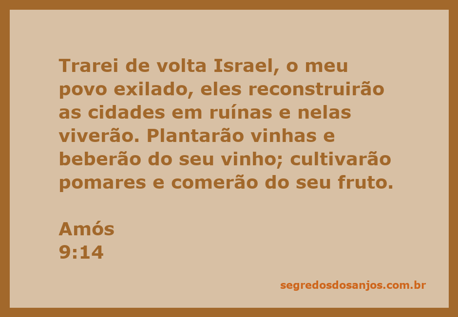 Representação artística de Israel reconstruindo cidades e cultivando a terra, com vinhedos e pomares.