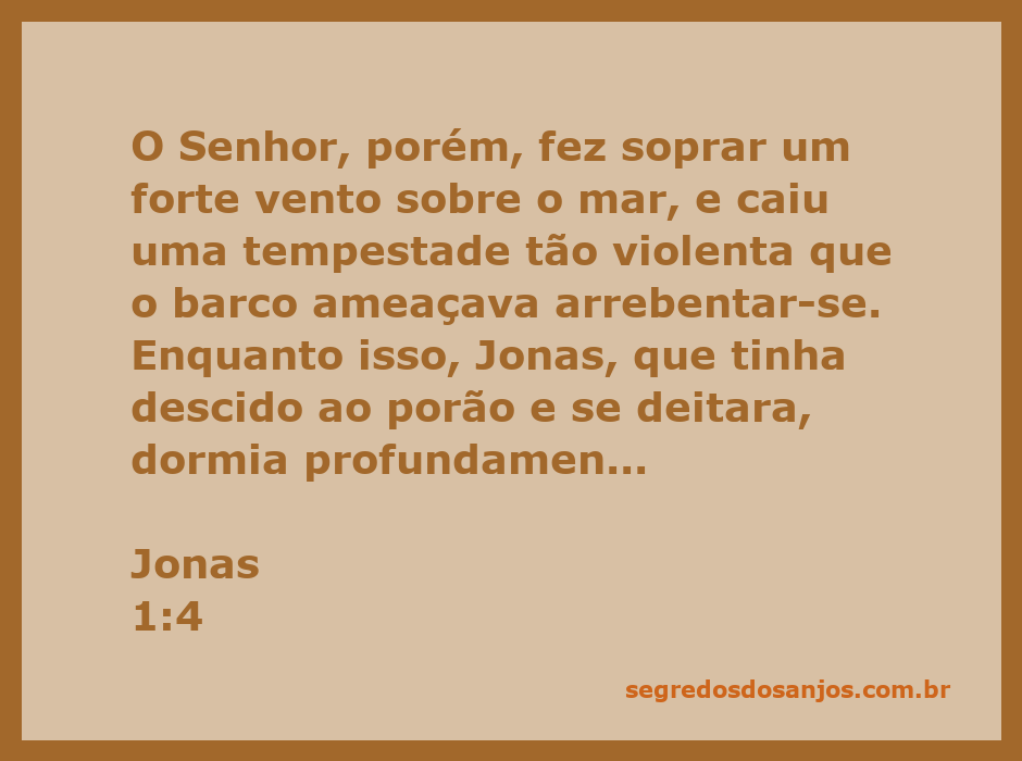 A imagem representa uma tempestade violenta no mar, com um barco em perigo e Jonas dormindo no porão.