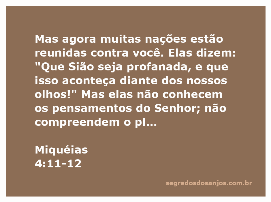 Ilustração de Miquéias 4:11-12 mostrando nações se reunindo contra Sião, simbolizando o conflito e a proteção divina.