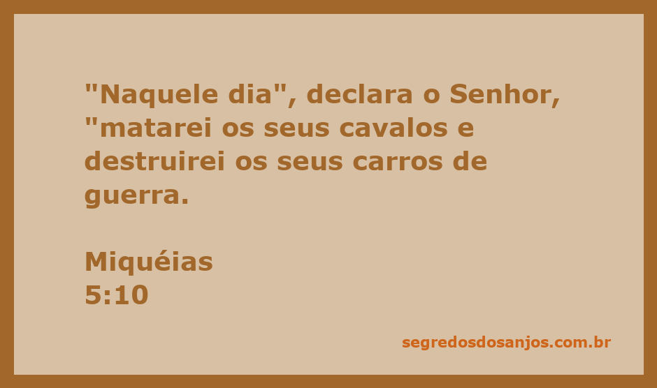 Ilustração da passagem bíblica de Miquéias 5:10, representando a destruição dos cavalos e carros de guerra.