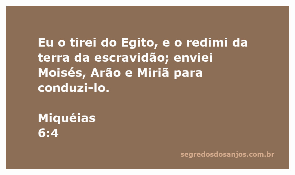 Representação artística de Miquéias 6:4, mostrando a libertação do povo de Israel do Egito com Moisés, Arão e Miriã.