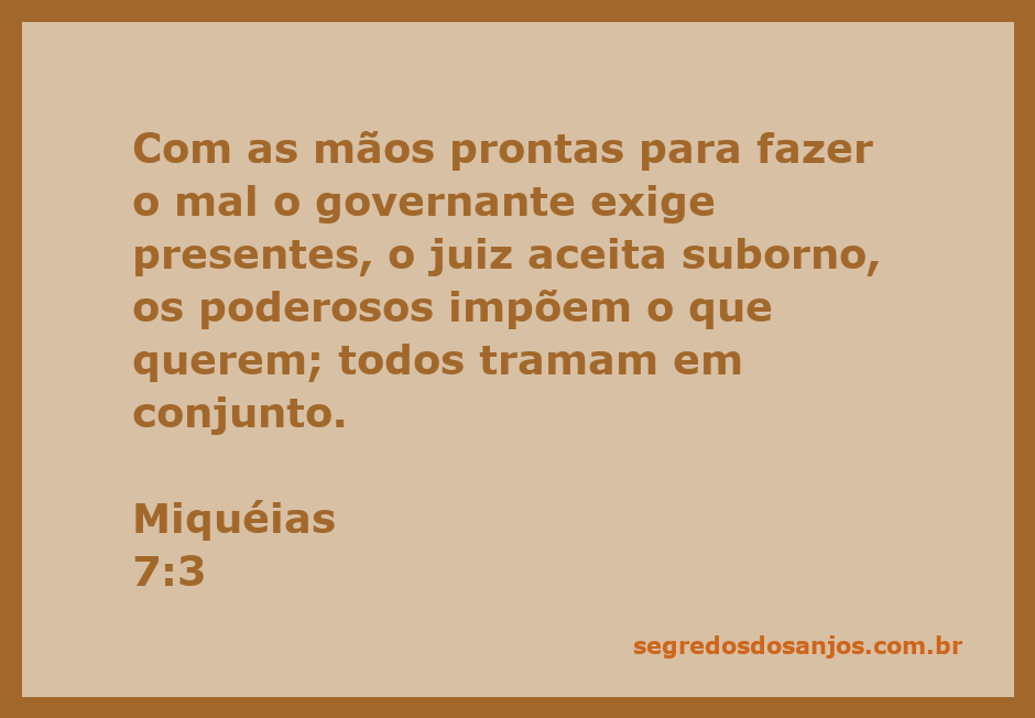 Imagem ilustrativa do versículo Miquéias 7:3, mostrando a corrupção entre governantes e juízes.