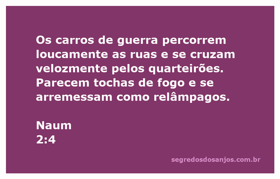 Representação de carros de guerra em movimento rápido, simbolizando a passagem de Naum 2:4.