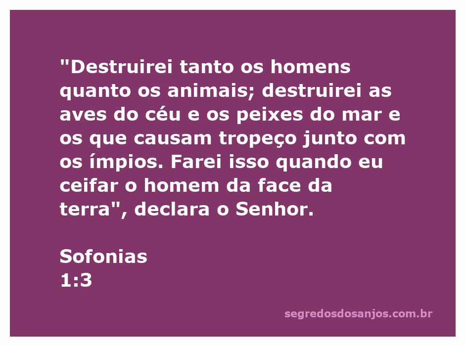 Ilustração do juízo de Deus conforme Sofonias 1:3, representando a destruição de homens, animais, aves e peixes.