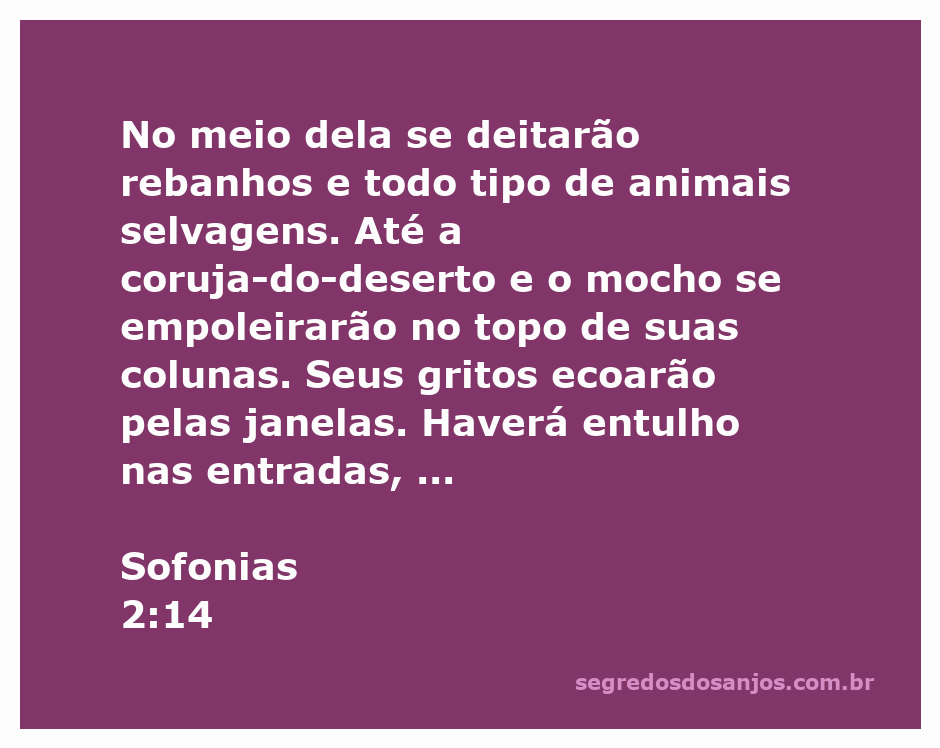 Imagem de uma cidade desolada com rebanhos de animais e aves empoleiradas em colunas antigas, simbolizando a passagem de Sofonias 2:14.