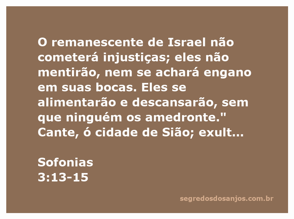 Ilustração do versículo Sofonias 3:13-15, representando a cidade de Sião e o remanescente de Israel vivendo em paz e alegria