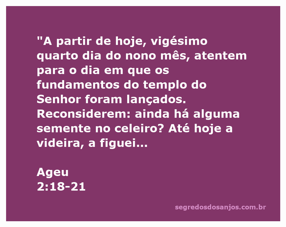 Ilustração do versículo Ageu 2:18-21, destacando a promessa de Deus sobre o templo e as bênçãos futuras.