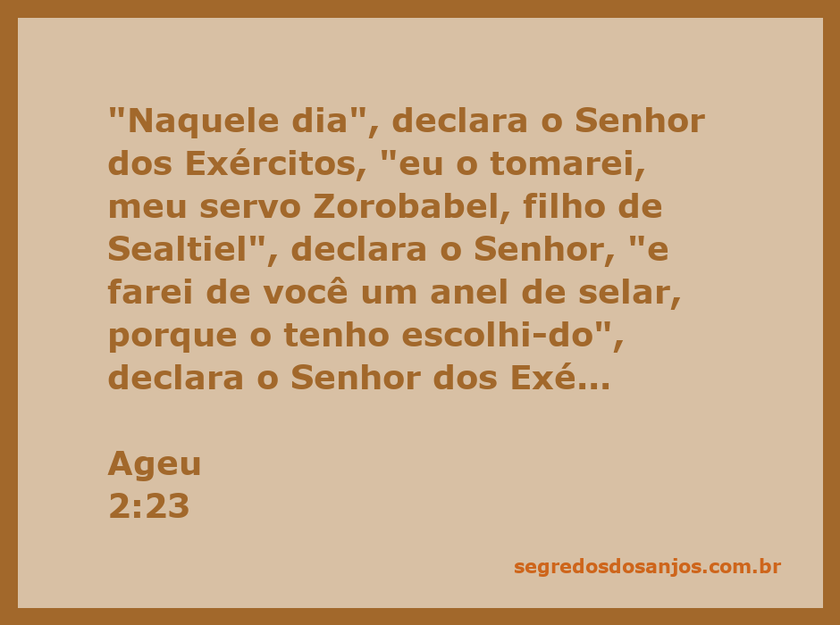 Imagem representativa do versículo Ageu 2:23, destacando a escolha divina de Zorobabel como um anel de selar.