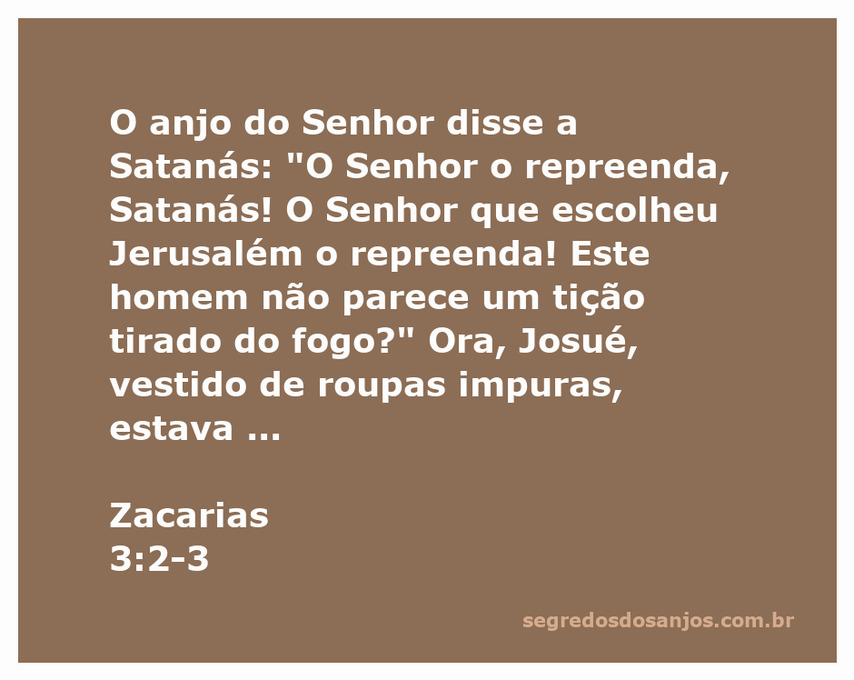 Imagem do anjo do Senhor repreendendo Satanás, com Josué em roupas impuras diante deles.