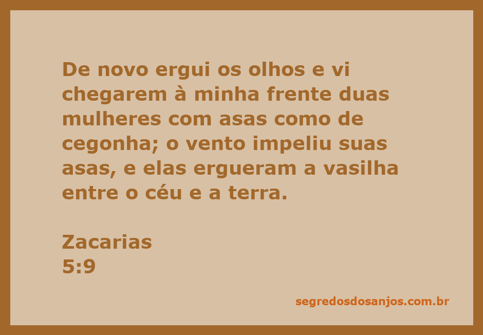 Duas mulheres com asas de cegonha levantando uma vasilha entre o céu e a terra, simbolizando a mensagem de Zacarias 5:9.