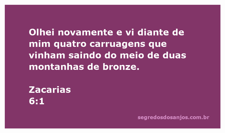 Quatro carruagens saindo de montanhas de bronze, representando a visão do profeta Zacarias.