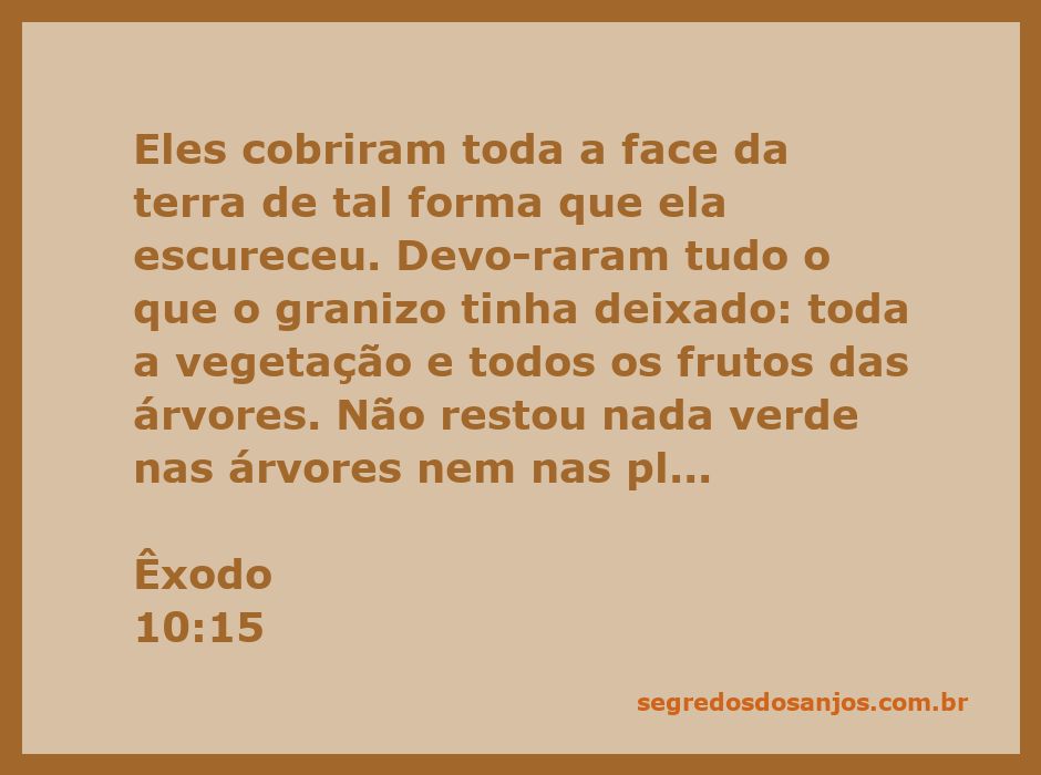 Imagem mostrando a devastação causada por gafanhotos na terra do Egito, com vegetação e frutos completamente destruídos.