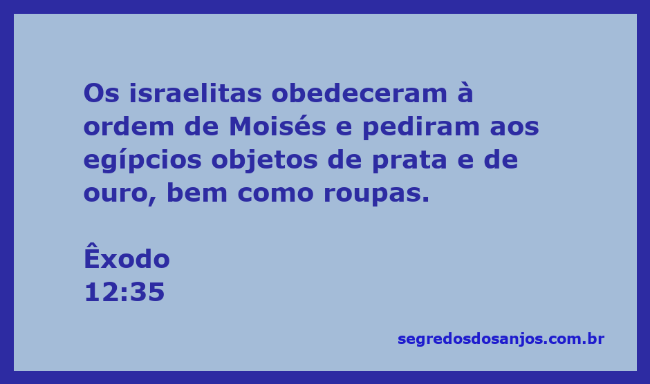 Os israelitas pedindo objetos de prata e ouro aos egípcios conforme a ordem de Moisés.