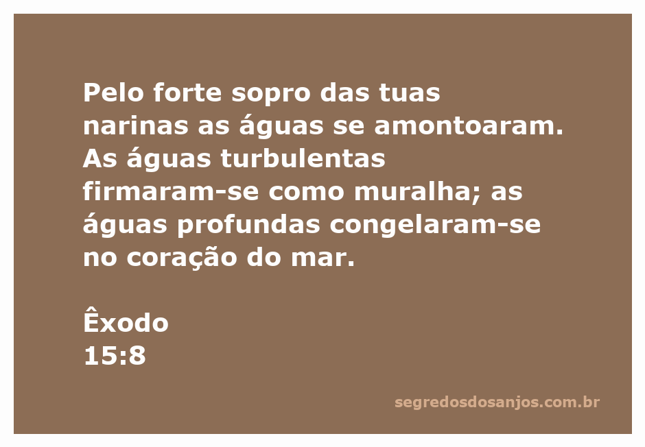 Representação da milagrosa separação das águas do Mar Vermelho durante a fuga dos israelitas, conforme Êxodo 15:8.