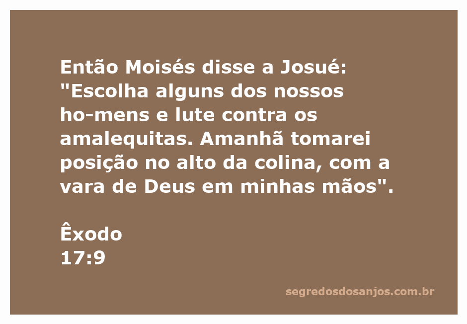 Moisés instruindo Josué a lutar contra os amalequitas, com uma vara em mãos na colina.