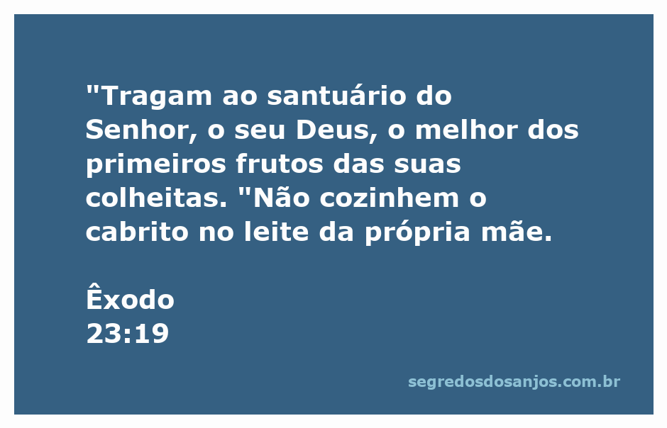 Uma representação artística do versículo Êxodo 23:19, mostrando a oferta dos primeiros frutos ao Senhor e a proibição de cozinhar cabritos no leite da própria mãe.
