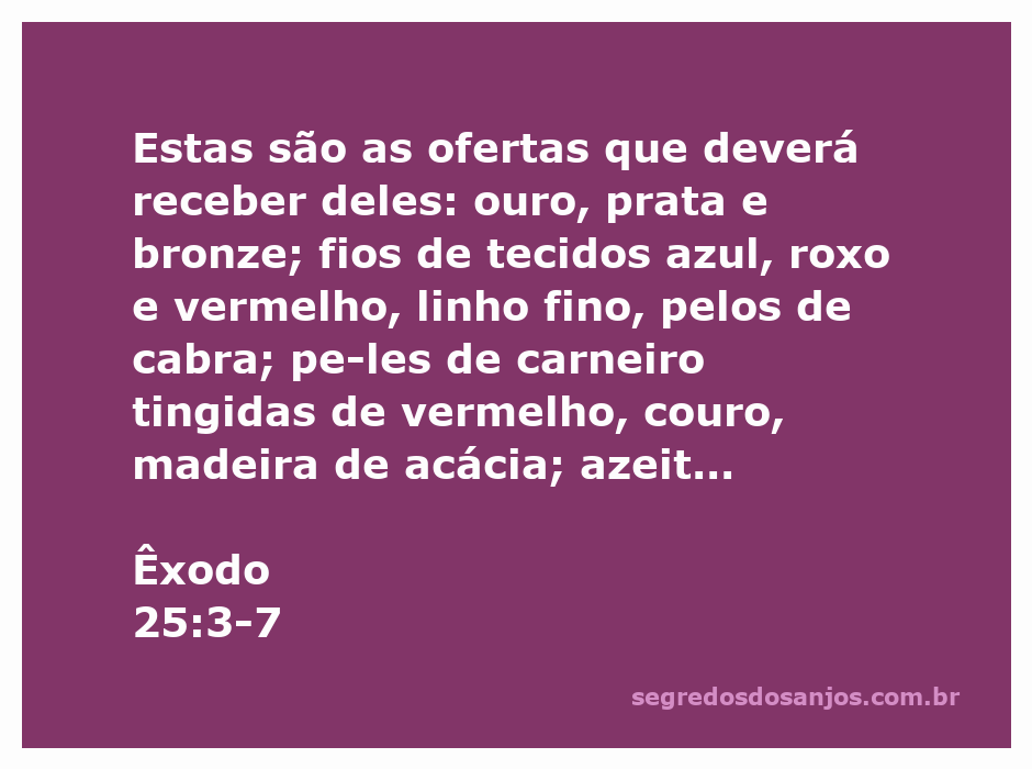 Imagem ilustrativa das ofertas mencionadas em Êxodo 25:3-7, incluindo ouro, prata, bronze e tecidos coloridos.